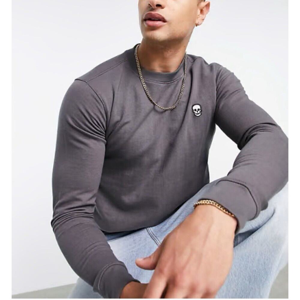 Bolongaro‎ Trevor Lounge Crew Sweatshirt Men Size Large Gray Skull Embroidered